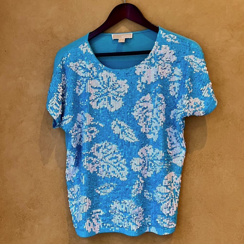 Michael Kors Turquoise Sequin Top size small